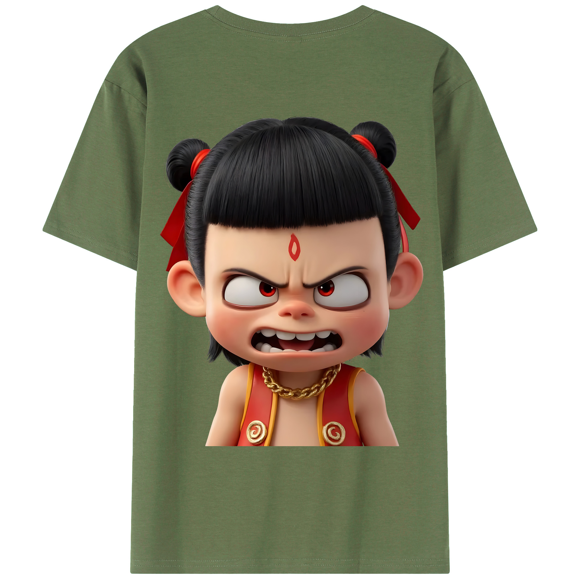 （画像用） Ne Zha 2 ナタ 魔童の大暴れ 綿100％ メンズ半袖Tシャツ（バックプリント） 通気性